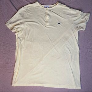 Lacoste Yellow Collarless Polo Short Sleeve Henley Shirt Oversized Women’s 8 Med
